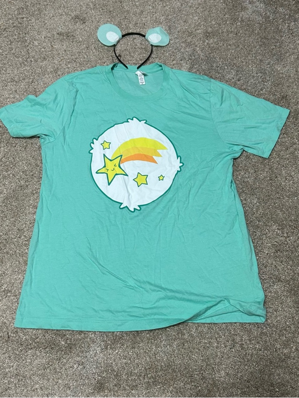 Cheer Bear Mint Green Crew Neck Tee + felt ear headband